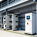 **

A detailed CAD drawing of an electrical substation within a modern building. Emphasize energy-efficient design elements and clear labeling. Incorporate the kanji for "省エネ" (shōene, energy saving) subtly in the background. The style should be technical and precise, like a blueprint.

**