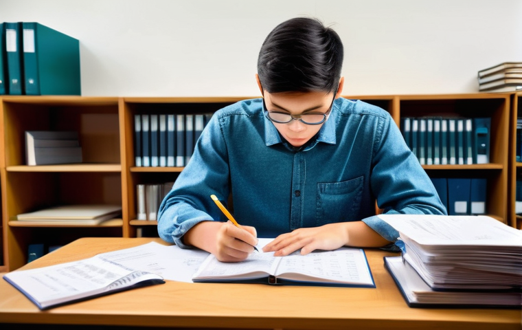 건축전기설비기사 실기 시험 복습 체크리스트 - **A focused young adult student, late teens to early twenties, is diligently studying at a well-orga...