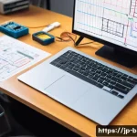 건축전기설비기사 과목별 학습 난이도 - A detailed illustration of an electrical circuit workspace featuring a Japanese student repeatedly d...
