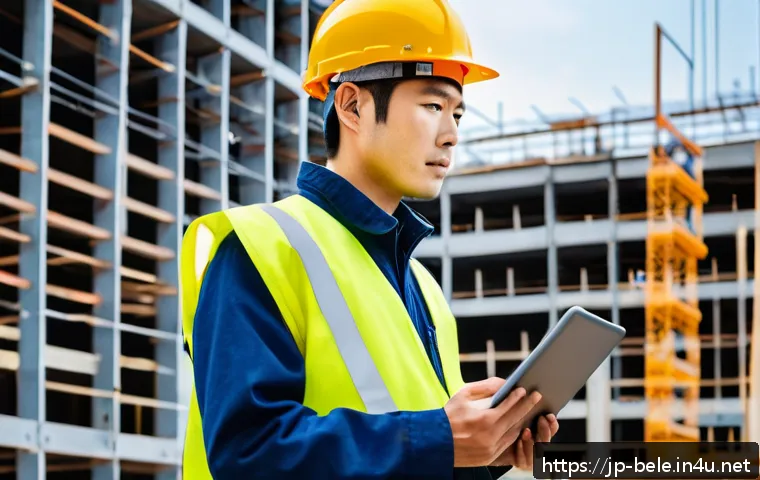 건축전기설비기사 실무 보고서 작성법 - A modern Japanese construction site focused on electrical installation work, featuring a professiona...
