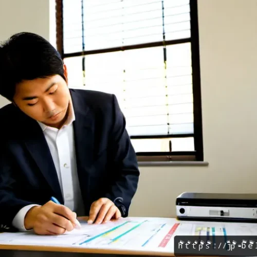 건축전기설비기사와 관련된 법규 정리 - Photorealistic Japanese architectural electrical engineer in a tidy modern office, reviewing a large...